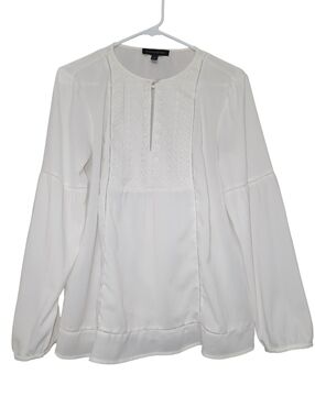 BANANA REPUBLIC Ecru Long-Sleeve Embroidered Peasant Blouse - Women's Top Sz S